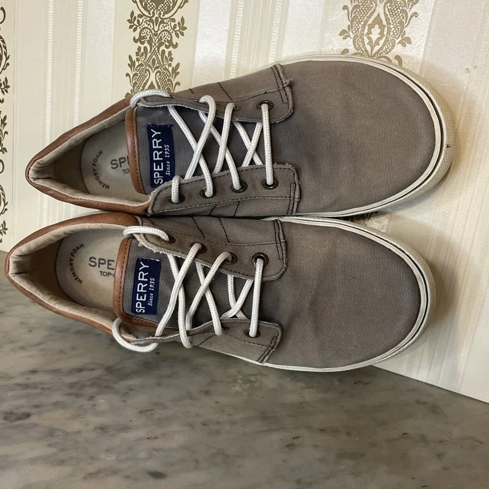 Sperry Taupe Canvas Shoe Women's Size 6 Brown Leather Trim | Simple Clean Core